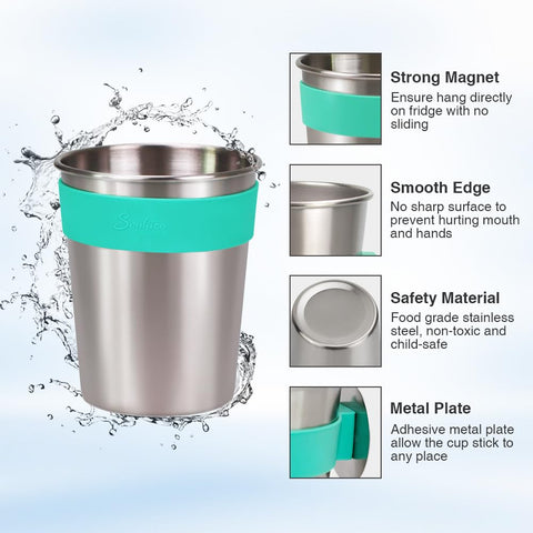 SOPHICO 8oz hanging cup on water cooler with secure magnet for spill-free use.