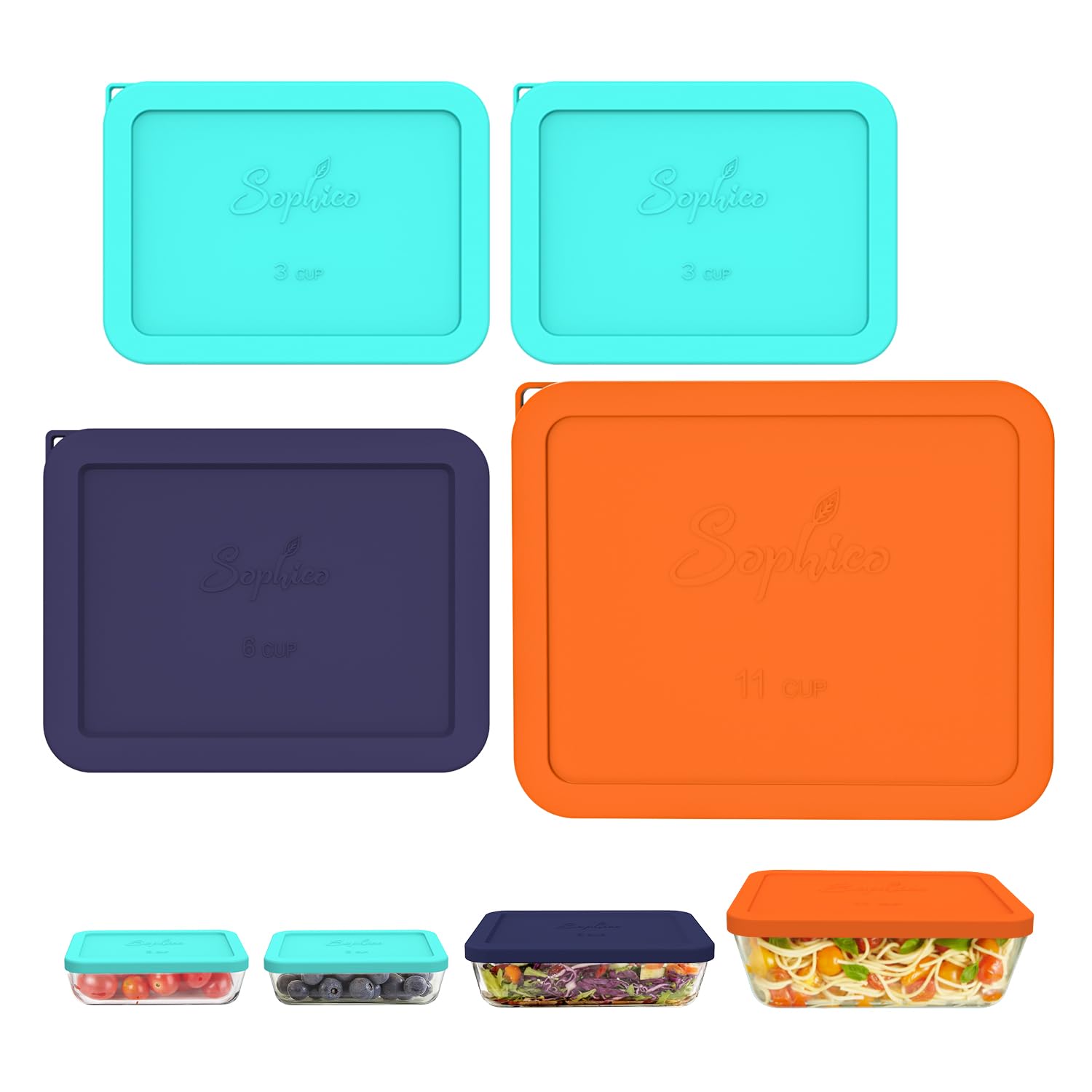 SOPHICO rectangle silicone lid for 3 cup bowls seals freshness and prevents leaks