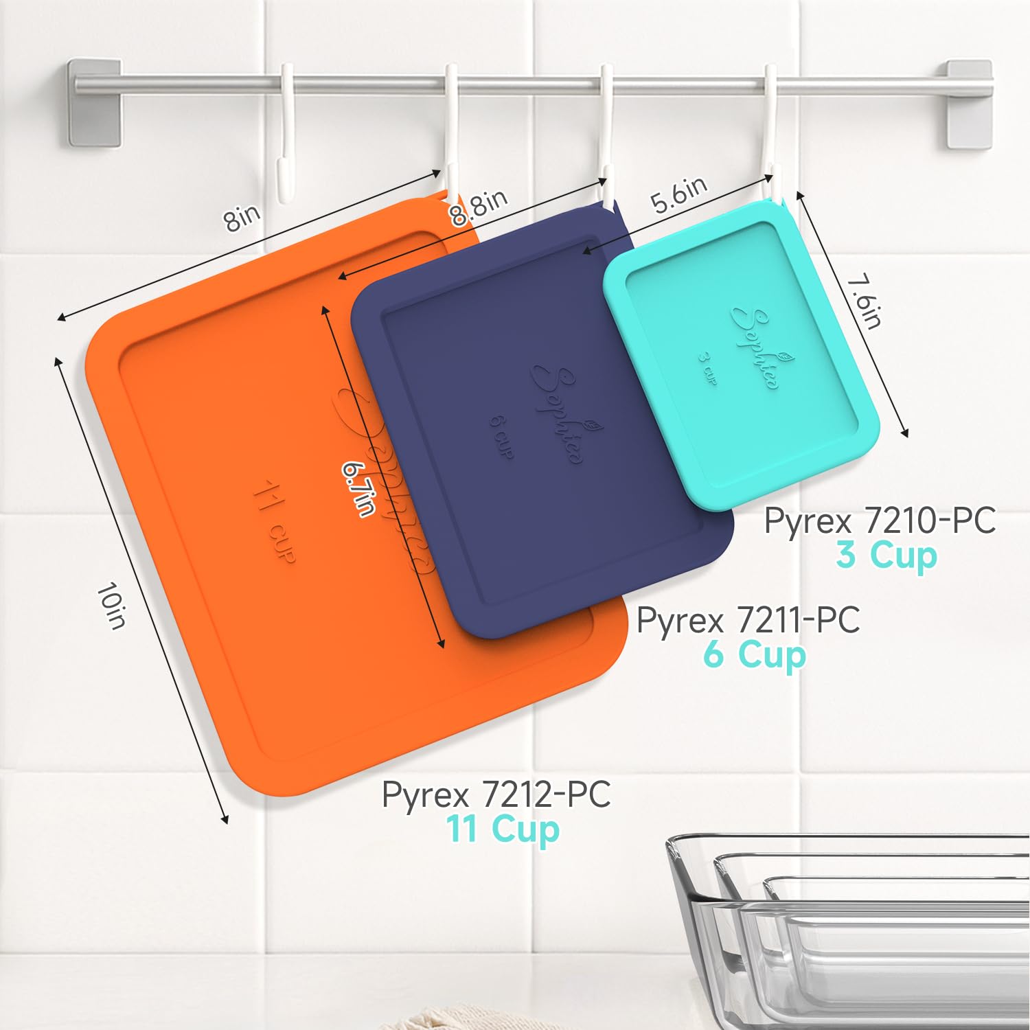 SOPHICO 6 cup rectangle silicone lid provides secure fit for tidy fridge storage