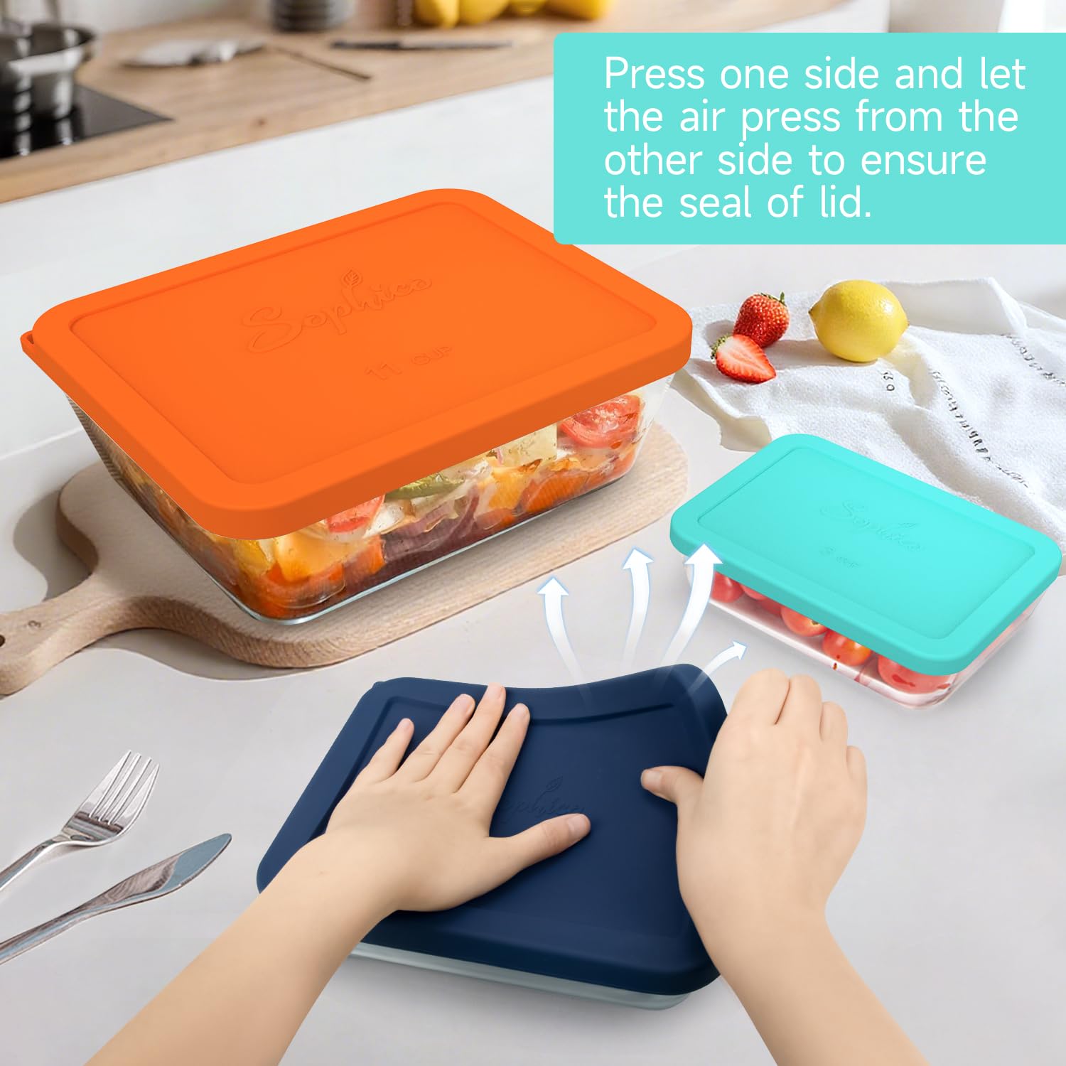 SOPHICO rectangle silicone lids keep bowls organized and easy to stack