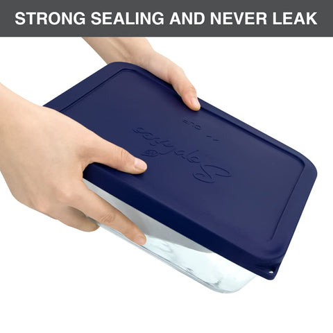 SOPHICO navy silicone lid, dishwasher-safe, quick cleanup after meals.