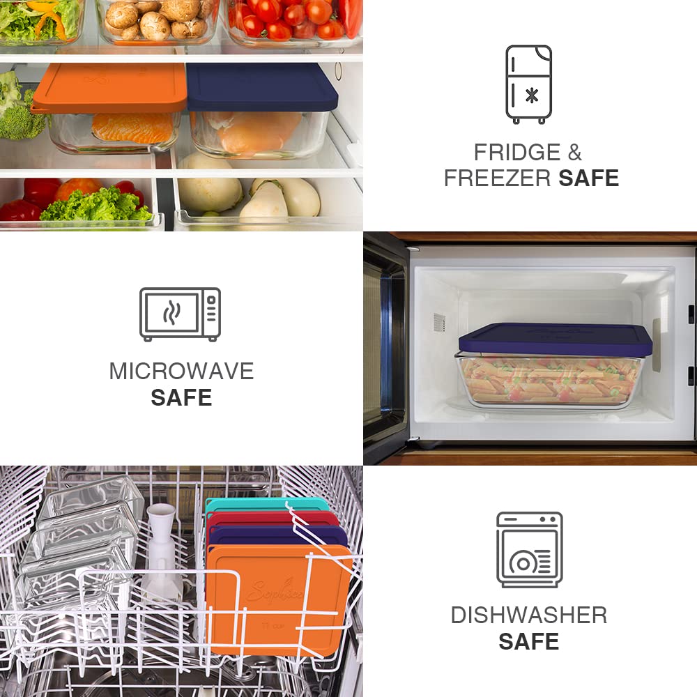 SOPHICO navy lid withstands freezer and hot settings for versatile use.