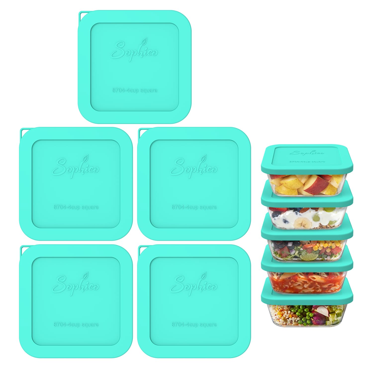 SOPHICO silicone lid for Pyrex Freshlock 4-cup square bowls keeps leftovers fresh.