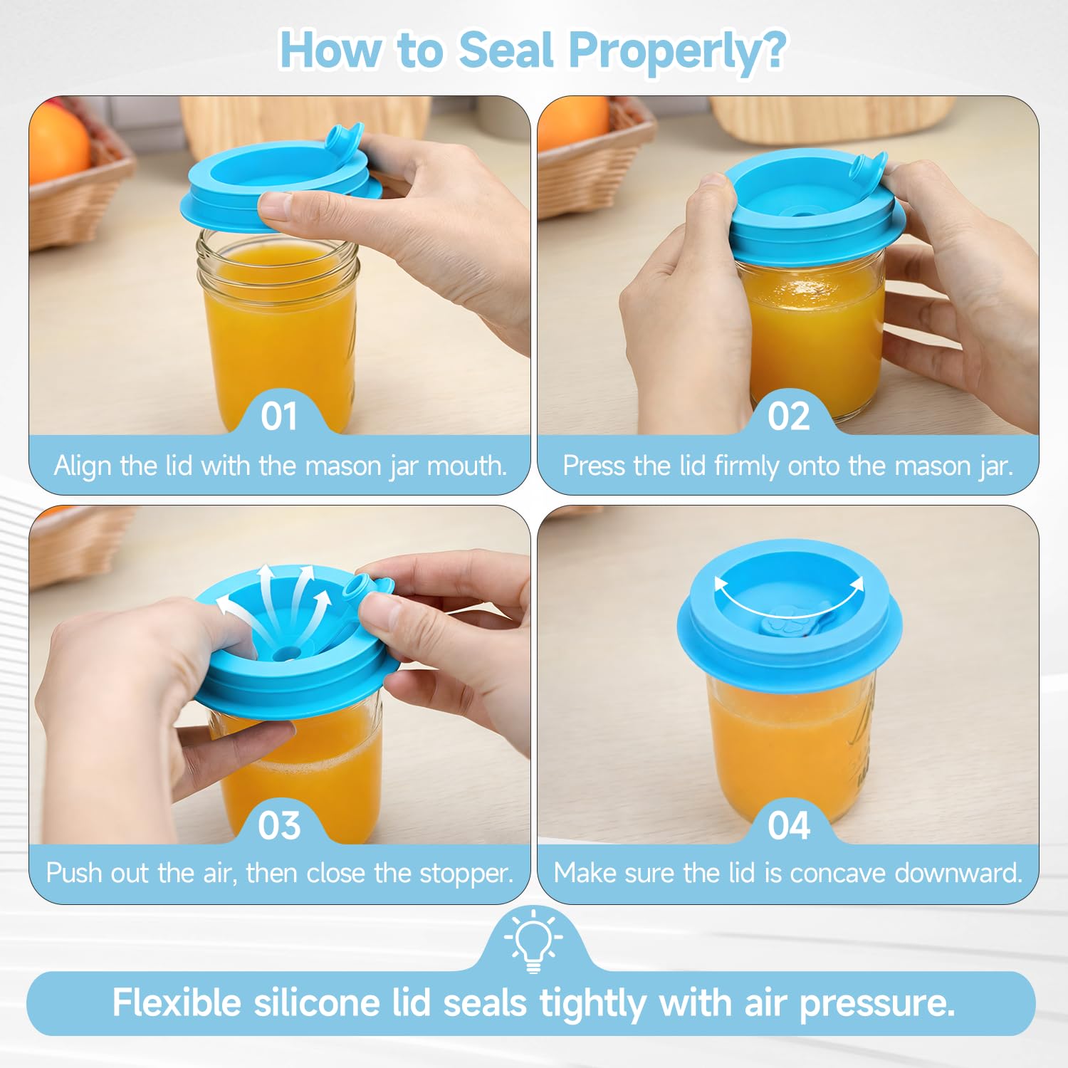 SOPHICO silicone lids convert jars into drinkware with a straw hole.