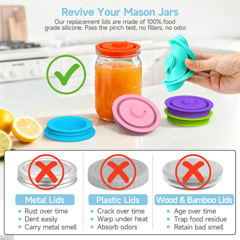 SOPHICO silicone lids fit regular and wide-mouth Ball Kerr jars securely.