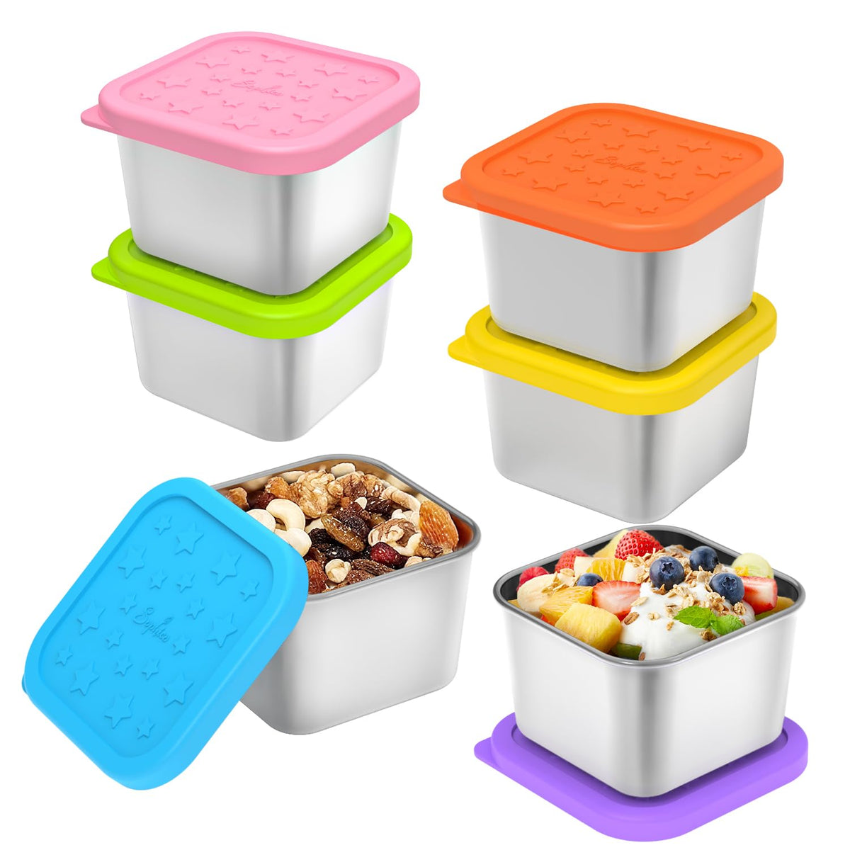 SOPHICO stainless steel snack container with a leakproof lid for mess-free 6oz lunches.