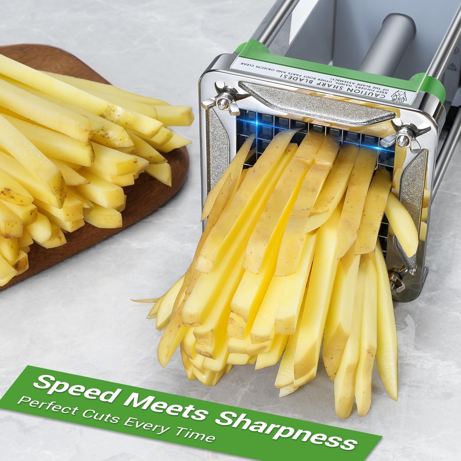 Sopito French Fry Cutter blade sizes demonstrate 1/2 and 3/8 inch options.