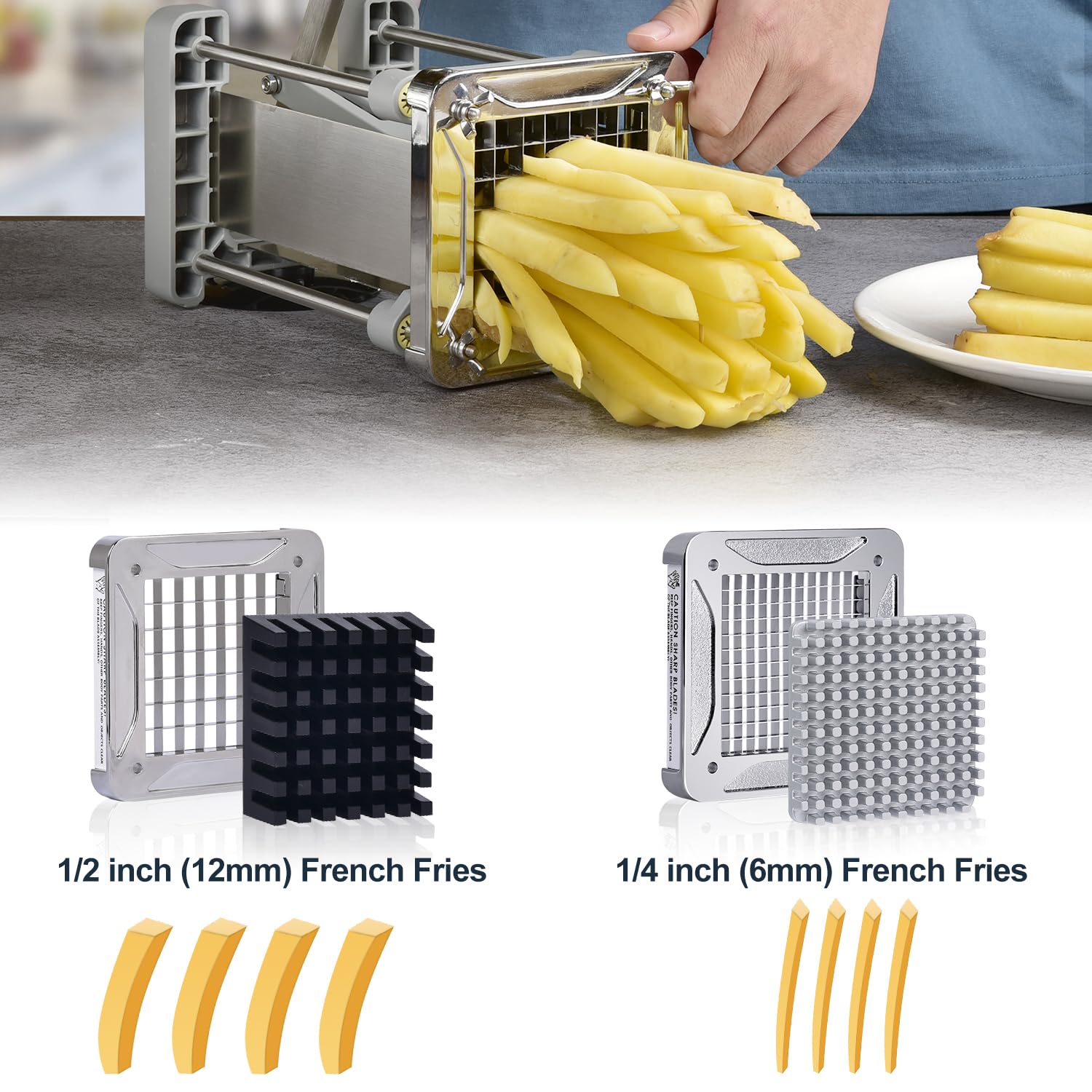 Sopito French Fry Cutter quarter-inch blade close-up reveals thin slices