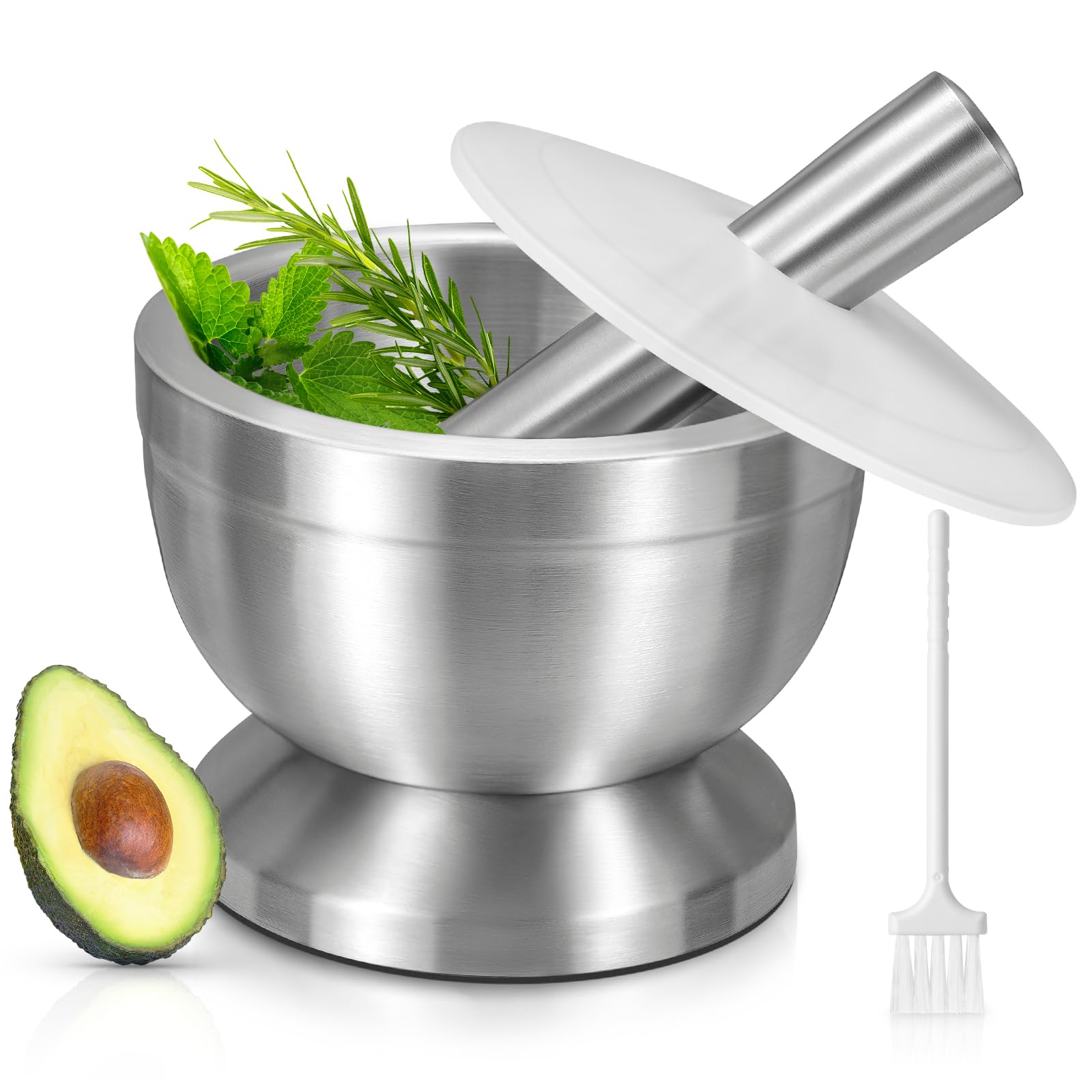 Sopito mortar and pestle in 18/8 stainless steel for durable grinding.