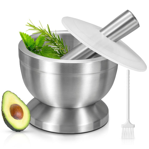Sopito mortar and pestle in 18/8 stainless steel for durable grinding.