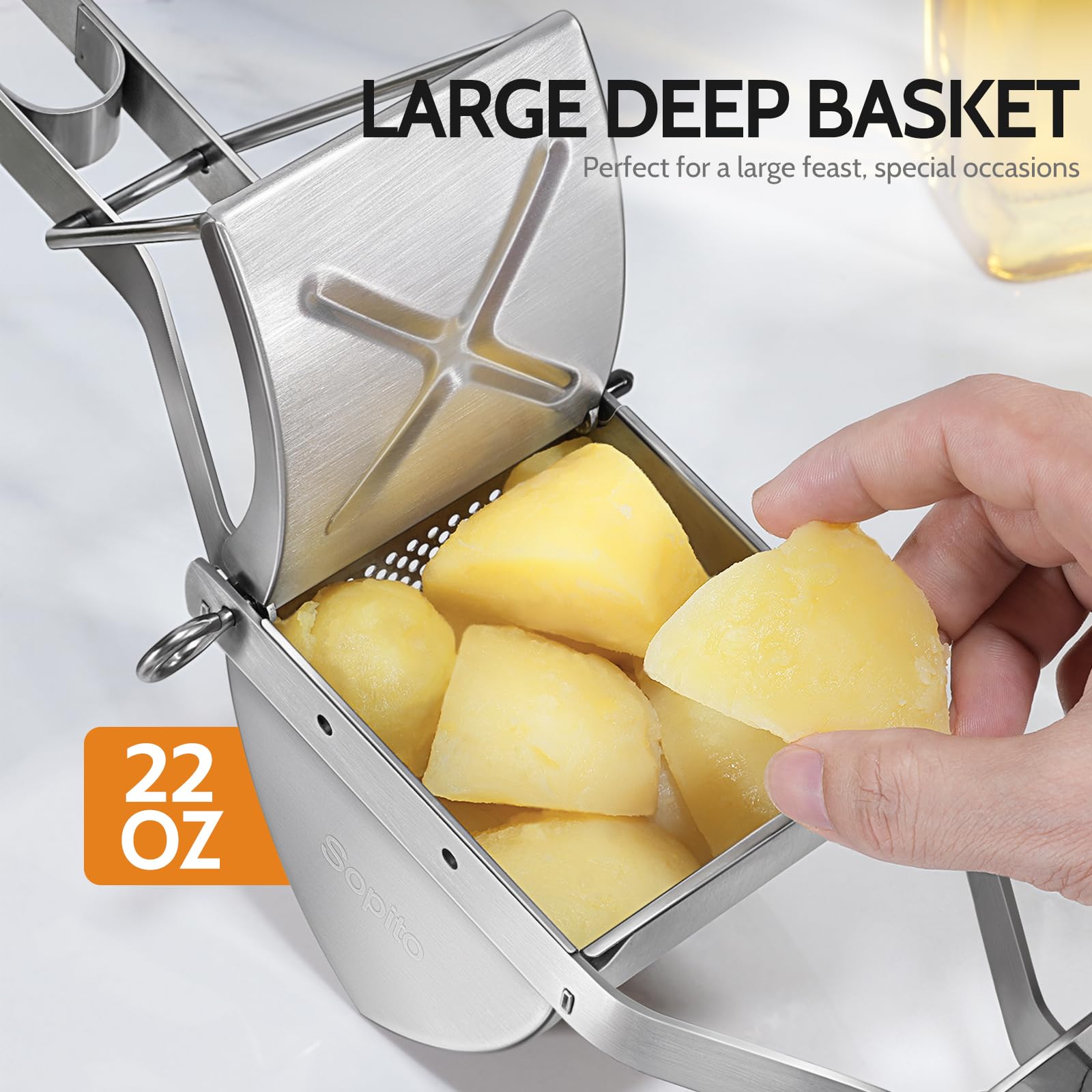 Sopito ricer loading whole potatoes for quick lump-free results.