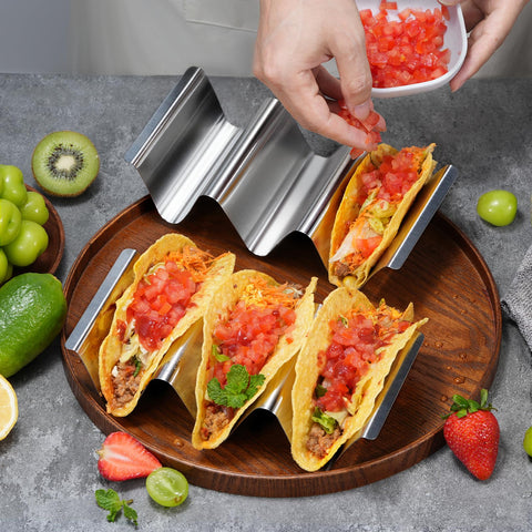 Sopito stainless steel taco rack tray, durable and oven-safe for easy prep.