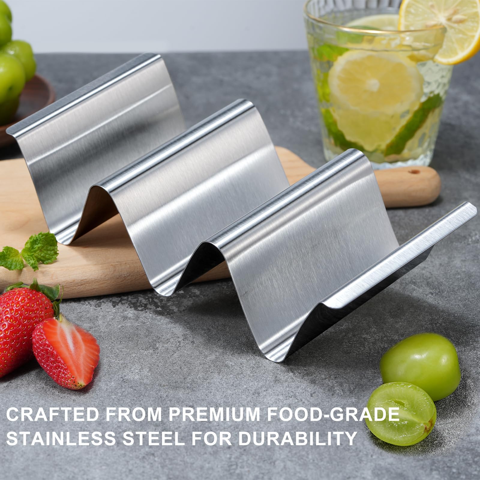Sopito triangular taco stand design preserves shape and prevents overflow.