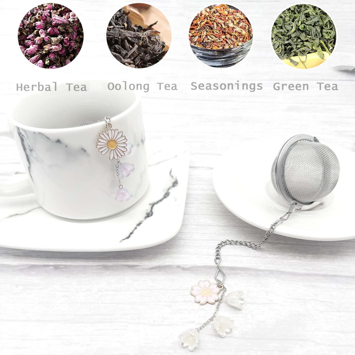 Sopopal floral pendant tea strainer adds charm and function.