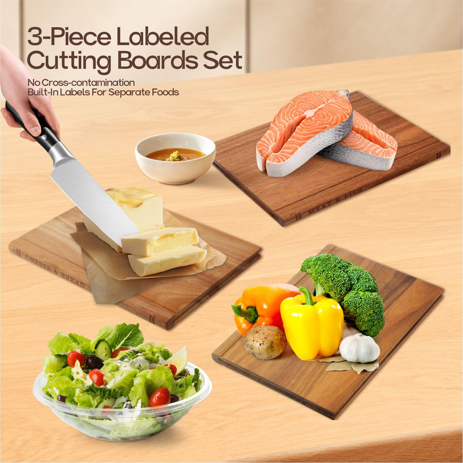 Soravita Book Cutting Board Set avec bois africain sombre met en valeur le grain naturel