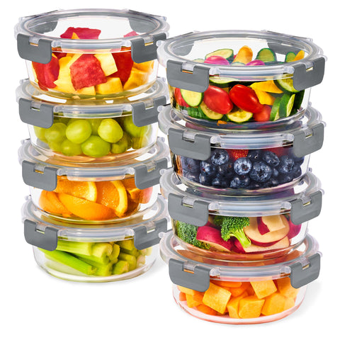 Sorbus 16pc glass meal prep set with eight round 32oz containers, ideal for meal prep and leftovers.