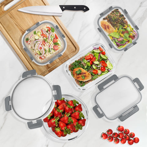 Sorbus borosilicate glass meal prep containers, sturdy and fridge-safe for organized storage.