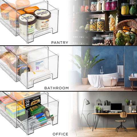 Sorbus fridge-clear drawers provide visibility for organized produce and snacks.