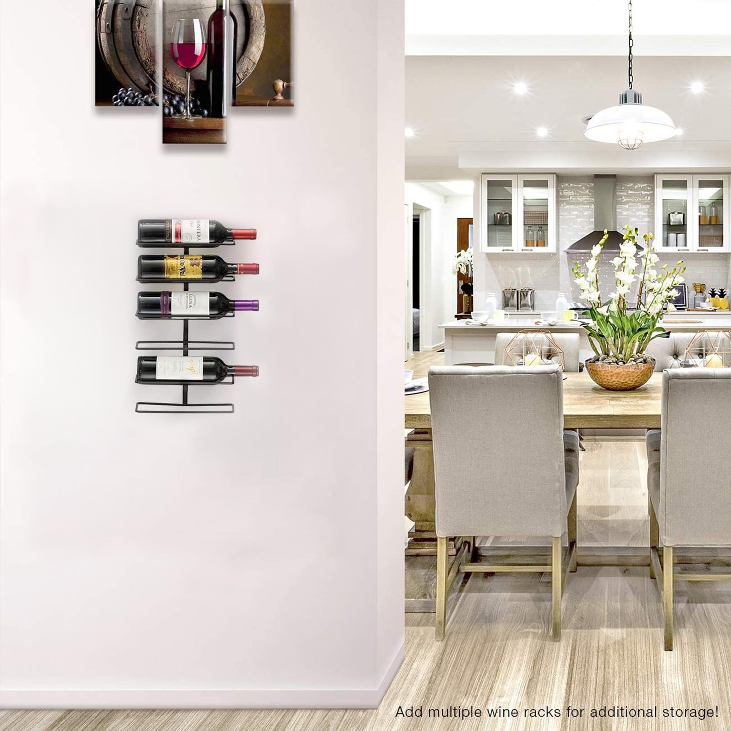 Sorbus kitchen and dining room decor with space-saving wine storage.