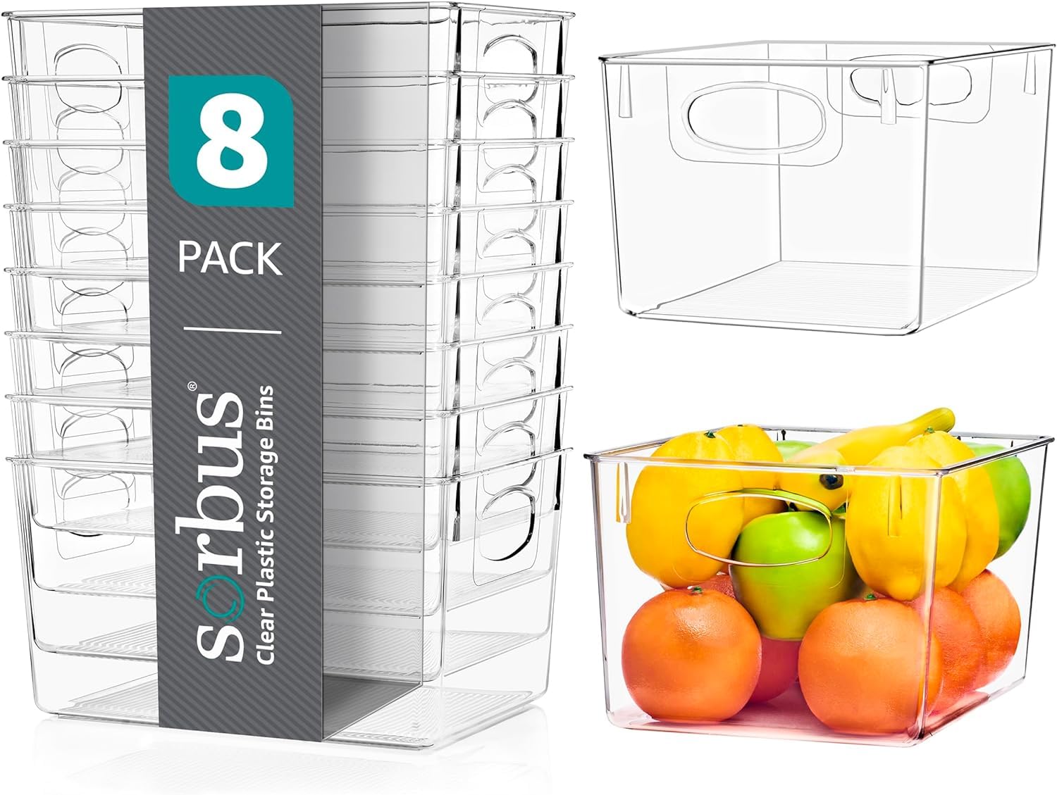 Sorbus large clear storage bin on a shelf showing quick visibility for contents.