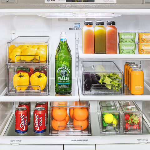 Sorbus large clear storage drawers side angle shows stackable organization in a compact kitchen.