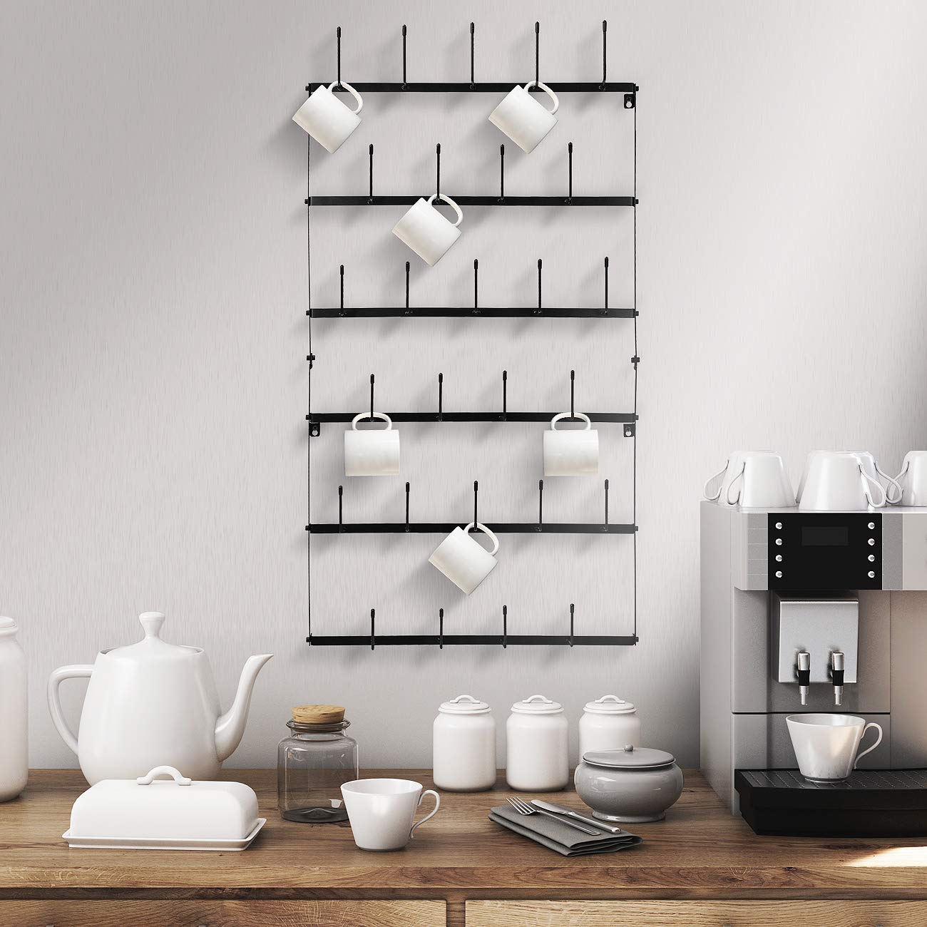 Durable iron construction of Sorbus mug rack with black coating