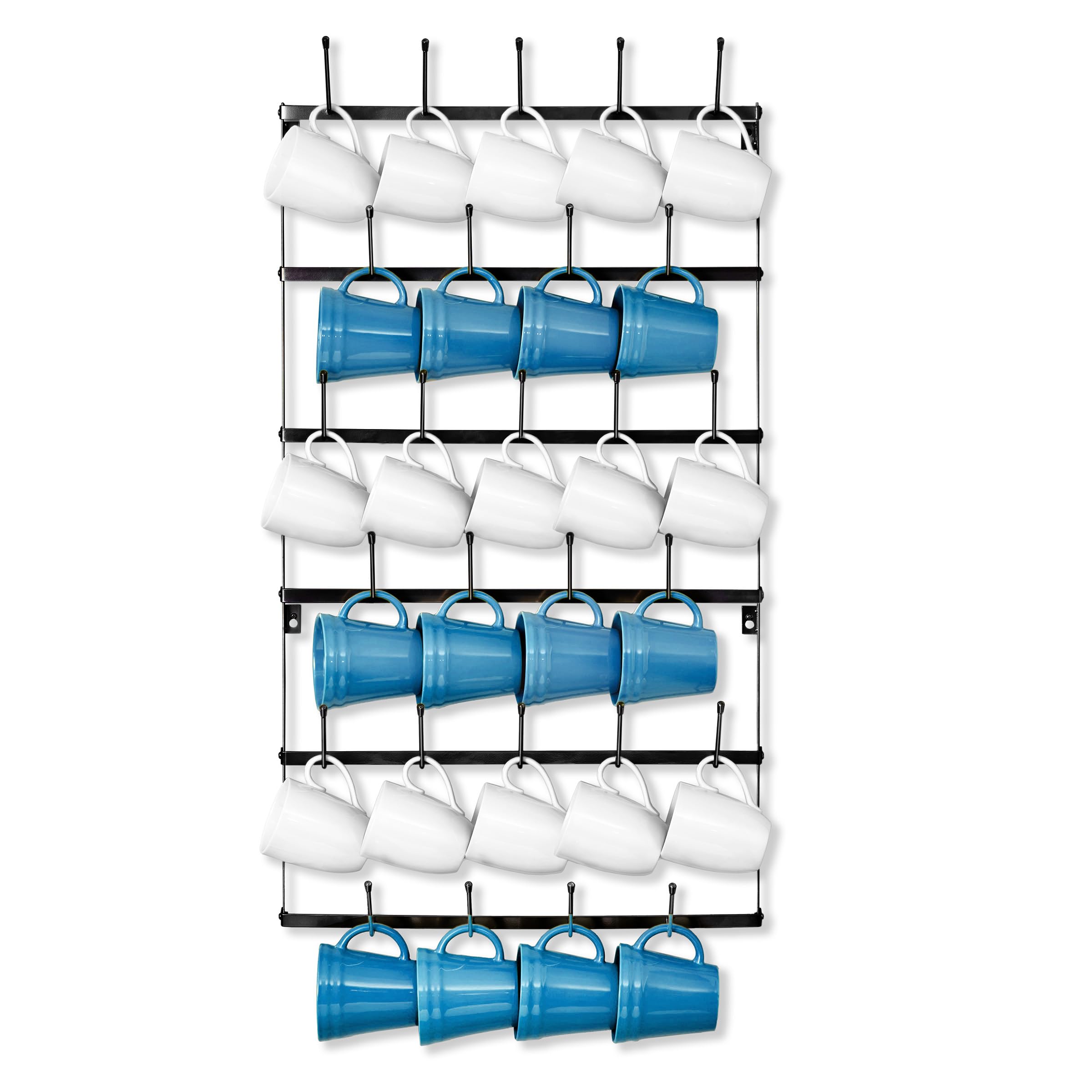 Three rows visible on Sorbus rack kept mugs secure by tilt