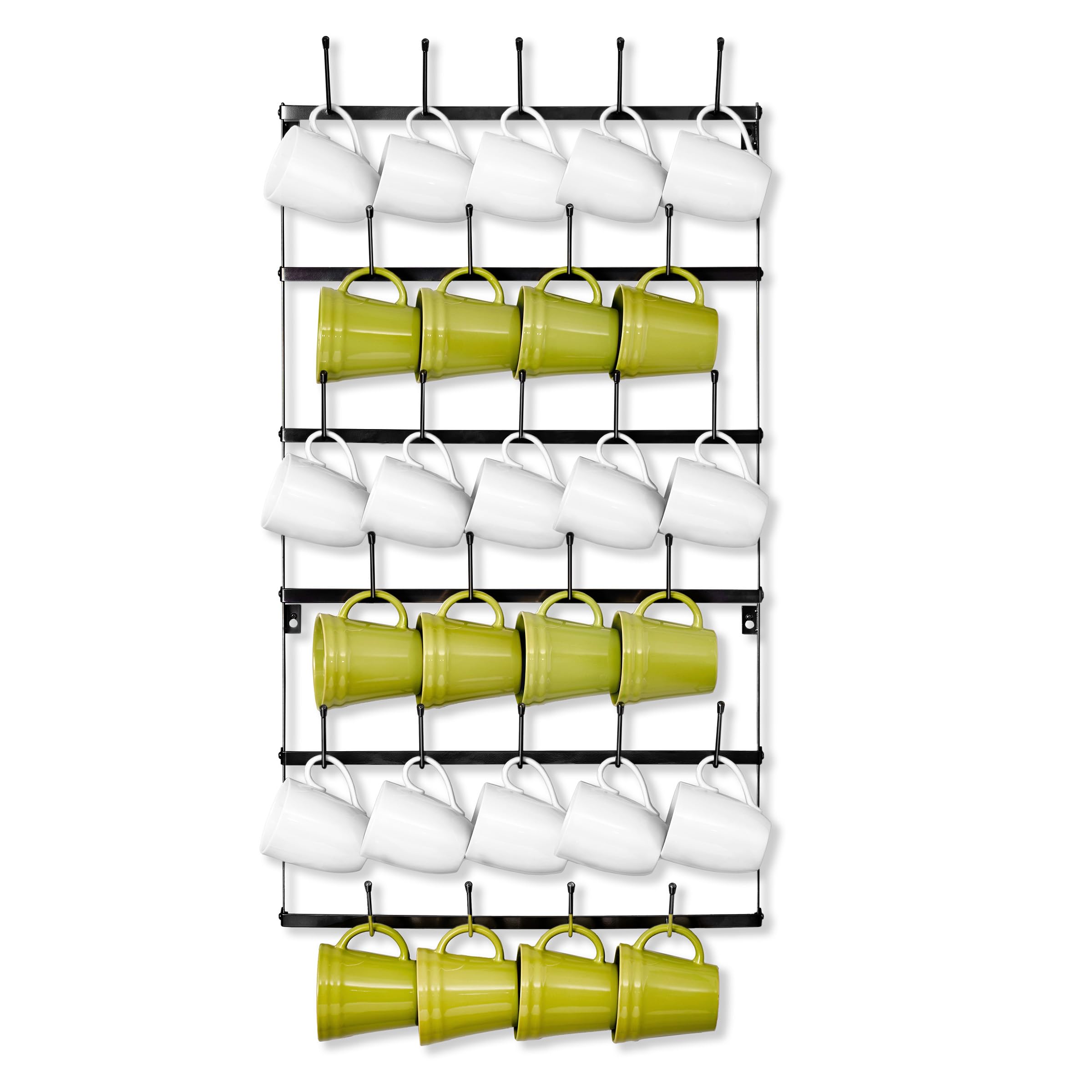 Sorbus wall mug rack on a kitchen wall with 27 hooks for organized mugs