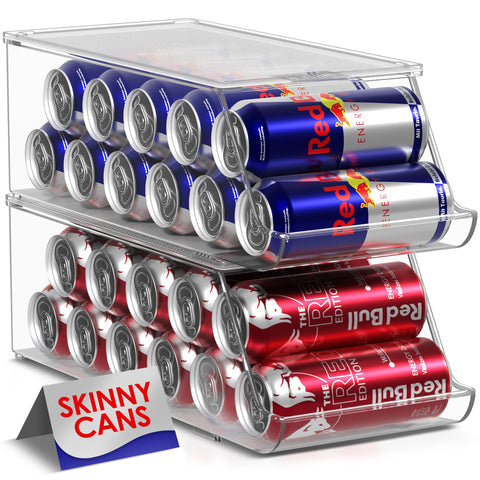 Sorbus Skinny Soda Can Dispenser front view showing 12-can capacity for easy fridge access.