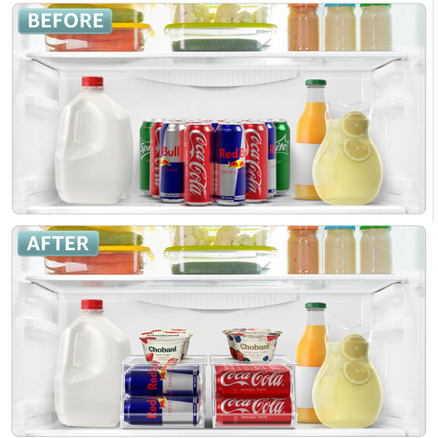 Sorbus Skinny Soda Can Dispenser stackable design for expanded fridge space.
