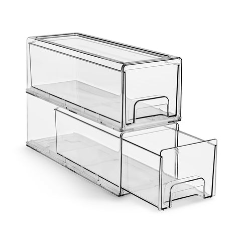 Sorbus small wide clear storage drawers pack 2 for stackable pantry organization.