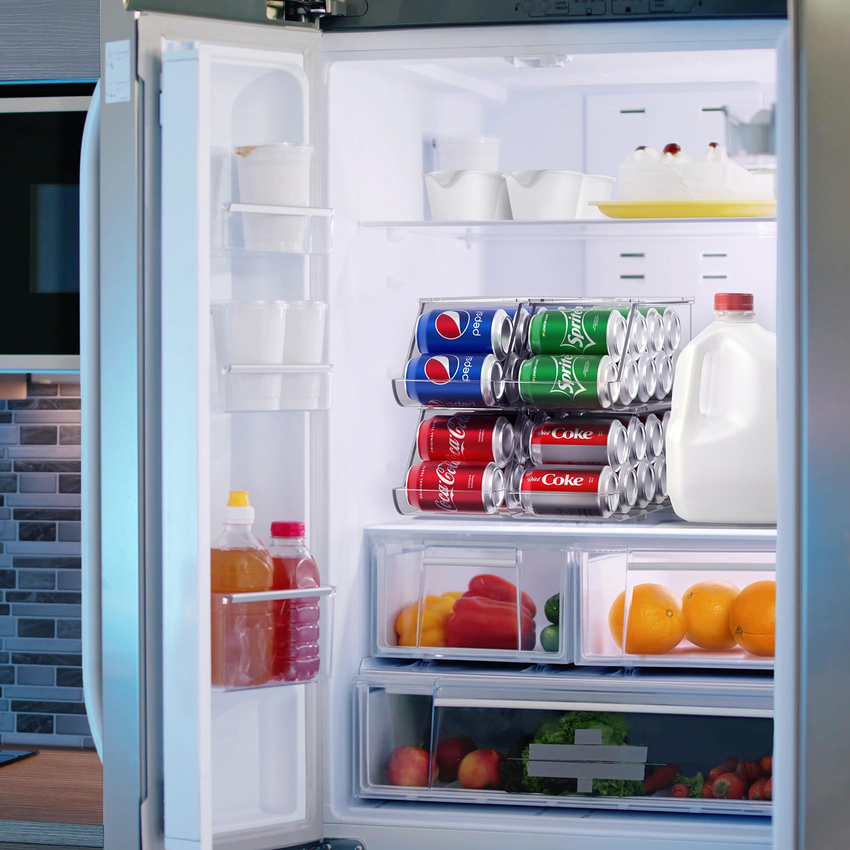 Sorbus soda can organizer used in freezer or pantry for versatile storage