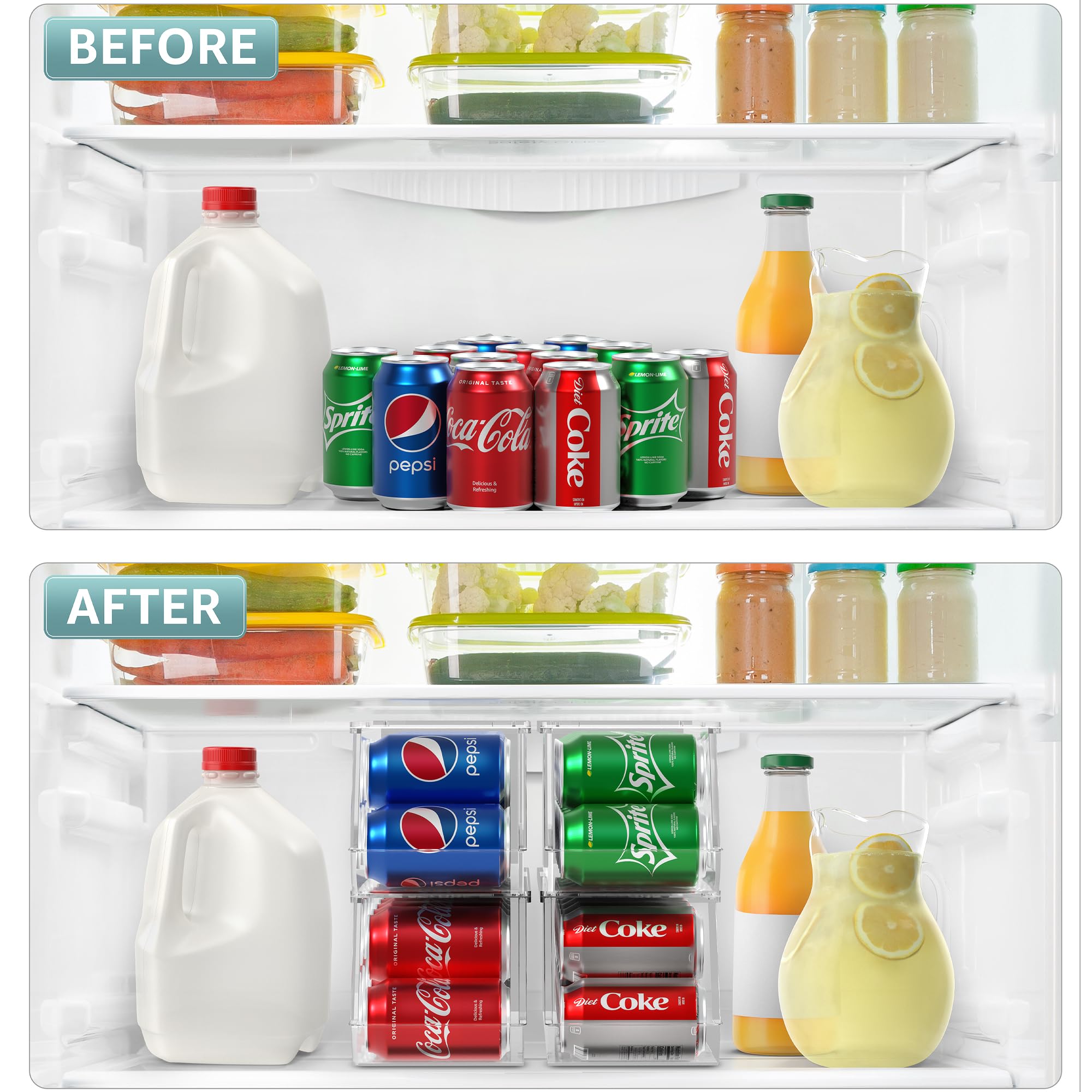 Sorbus Soda Can Organizer in pantry for neat, efficient storage.