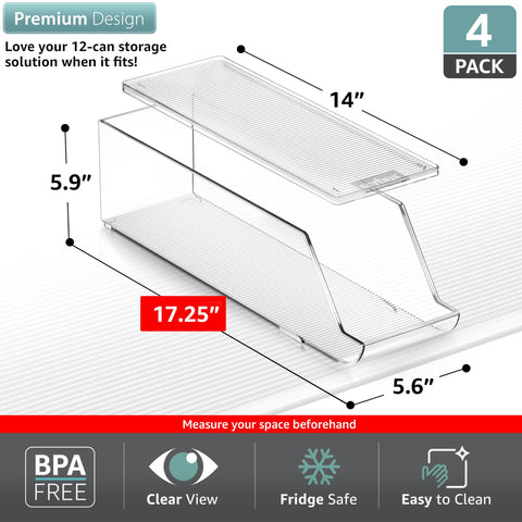 Sorbus Soda Can Organizer stackable bin maximizing vertical fridge space.