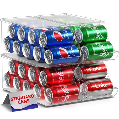 Sorbus soda can organizer with stackable lid in fridge for space optimization