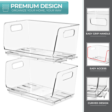 Sorbus stackable bin handles closeup highlights built-in grips for effortless lifting.