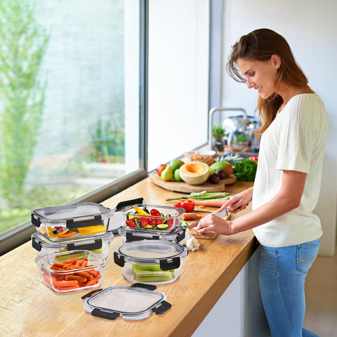 Sorbus stackable containers save cabinet space and simplify meal-prep rotation.