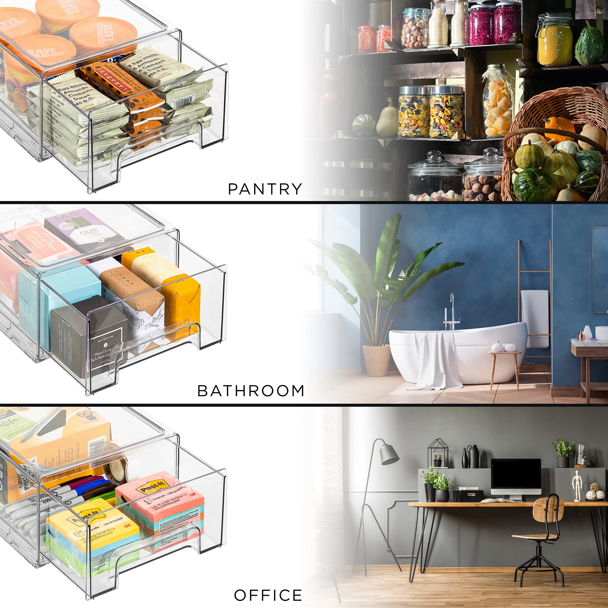 Sorbus stackable storage drawers maximize space while keeping items in view