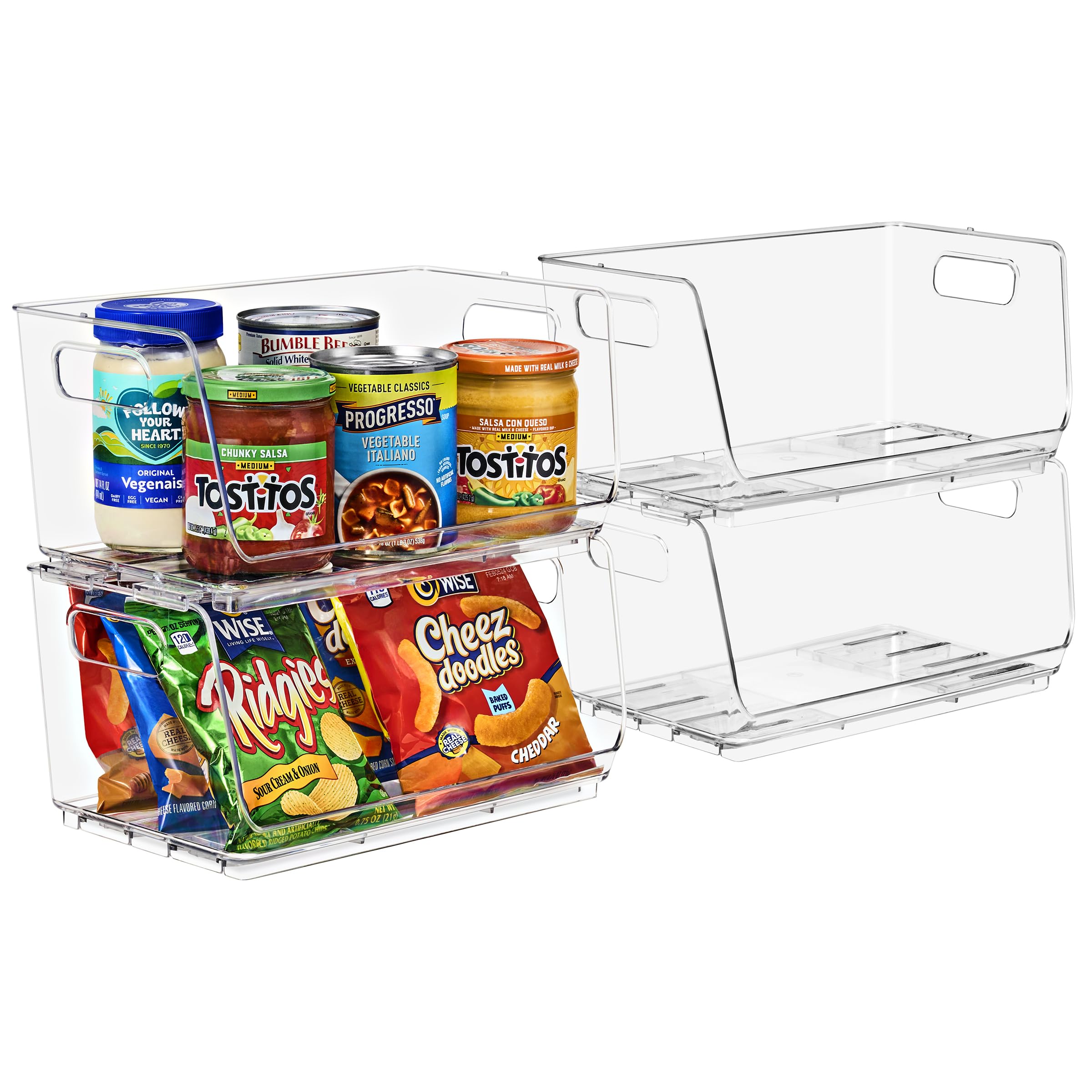 Sorbus stacking design bins front view suggests versatile stacking for cabinets and shelves.