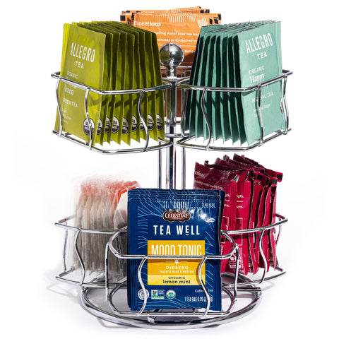 Sorbus Tea Bag Carousel on counter displaying 60 bags for easy access.
