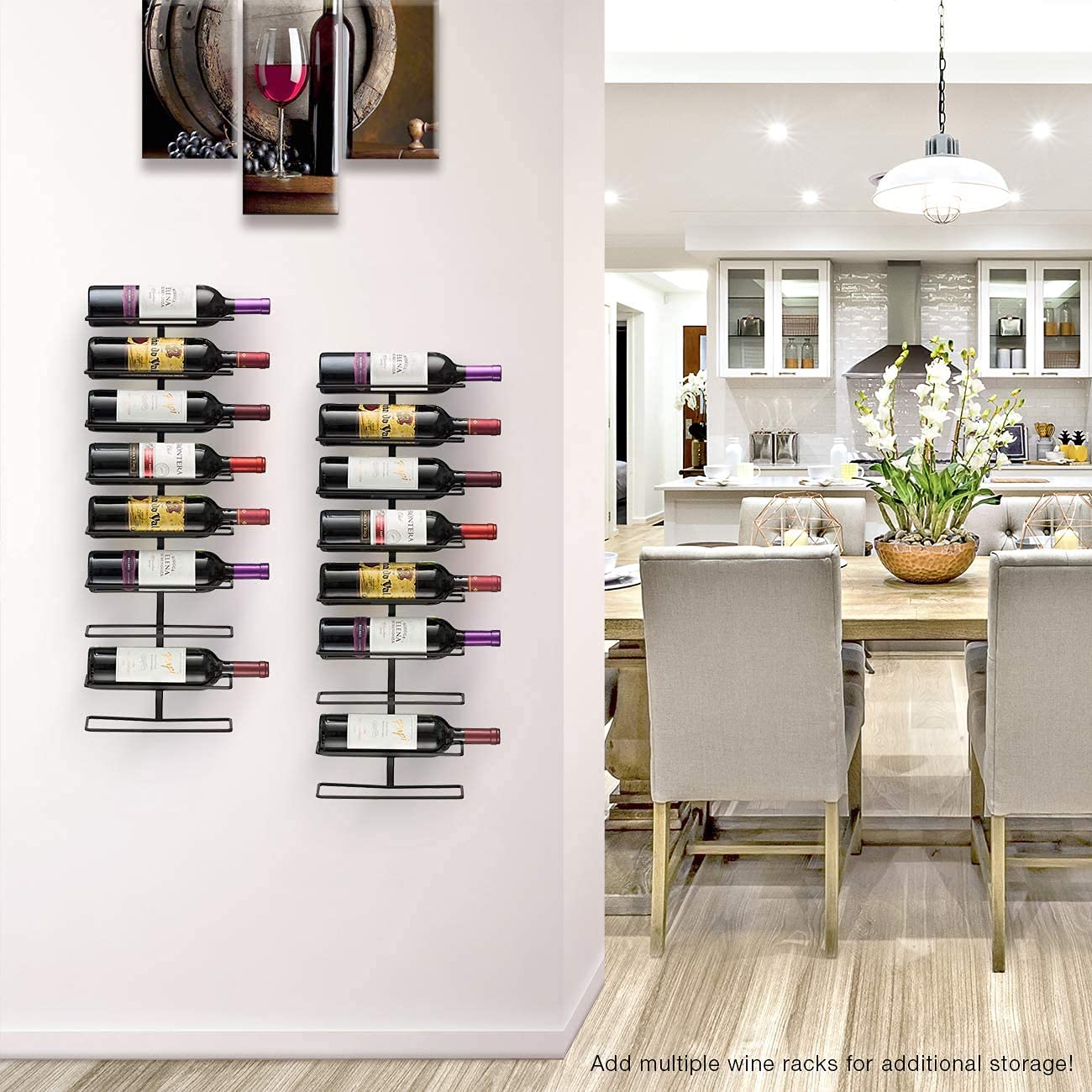 Sorbus wall mount wine rack 9-bottles dimensional-view highlights 28-inch height