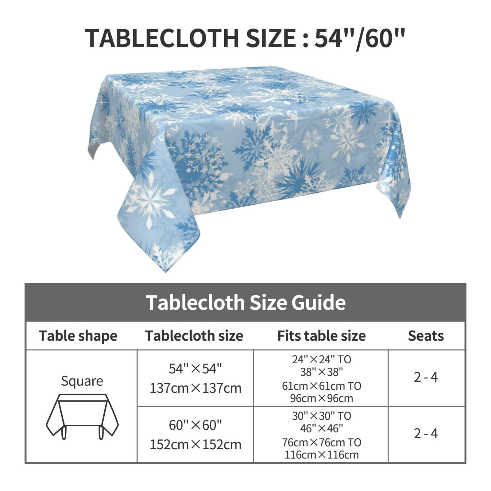 Sorktse blue snowflake decor enhances holiday table setting.