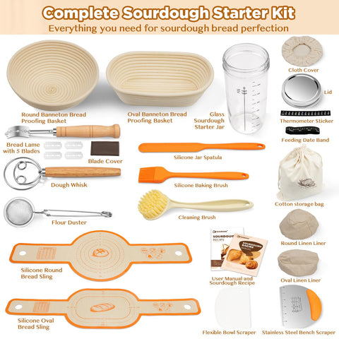 SORON Sourdough Starter Kit oval banneton 10-inch promotes even proof