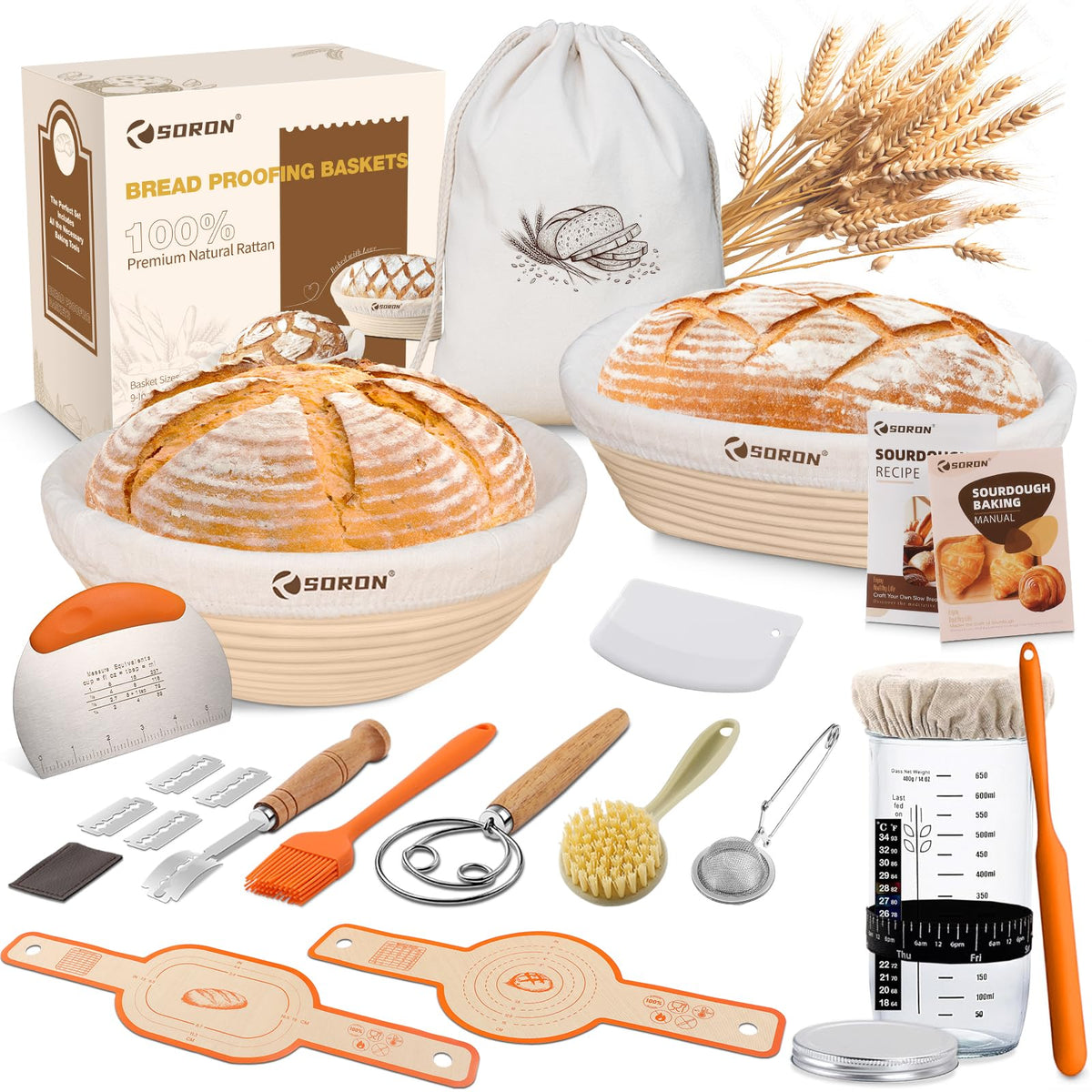 SORON Sourdough Starter Kit round banneton 9-inch shapes a crisp crust