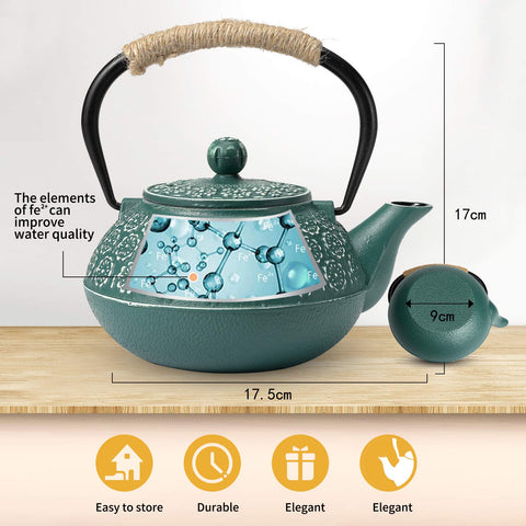 Sotya cast iron teapot twine-wrapped handle ensures a comfortable grip.