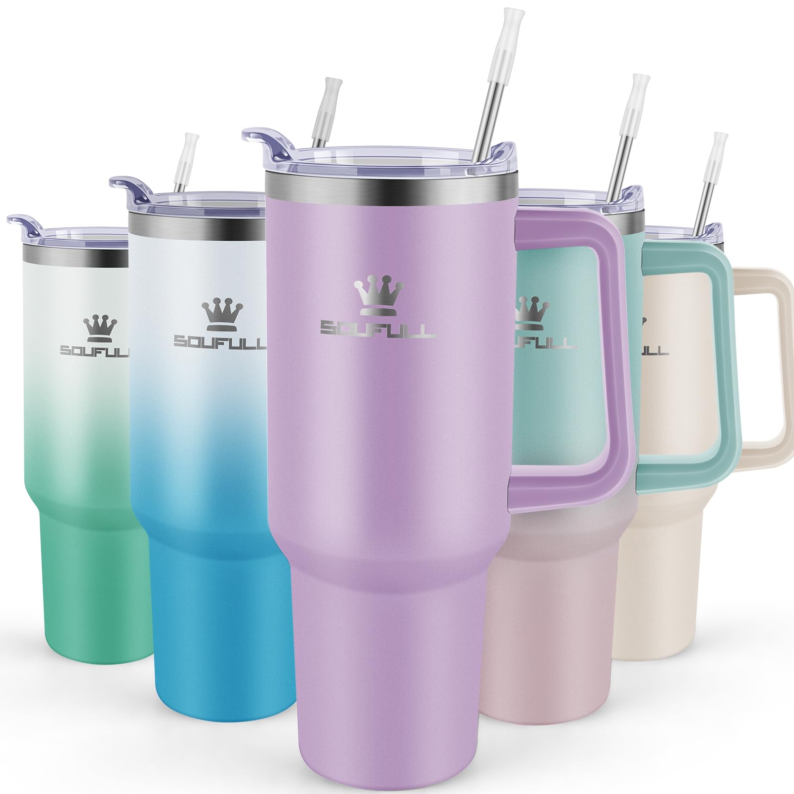 Soufull 40 oz tumbler with handle and straw lid, ideal for on-the-go hydration.