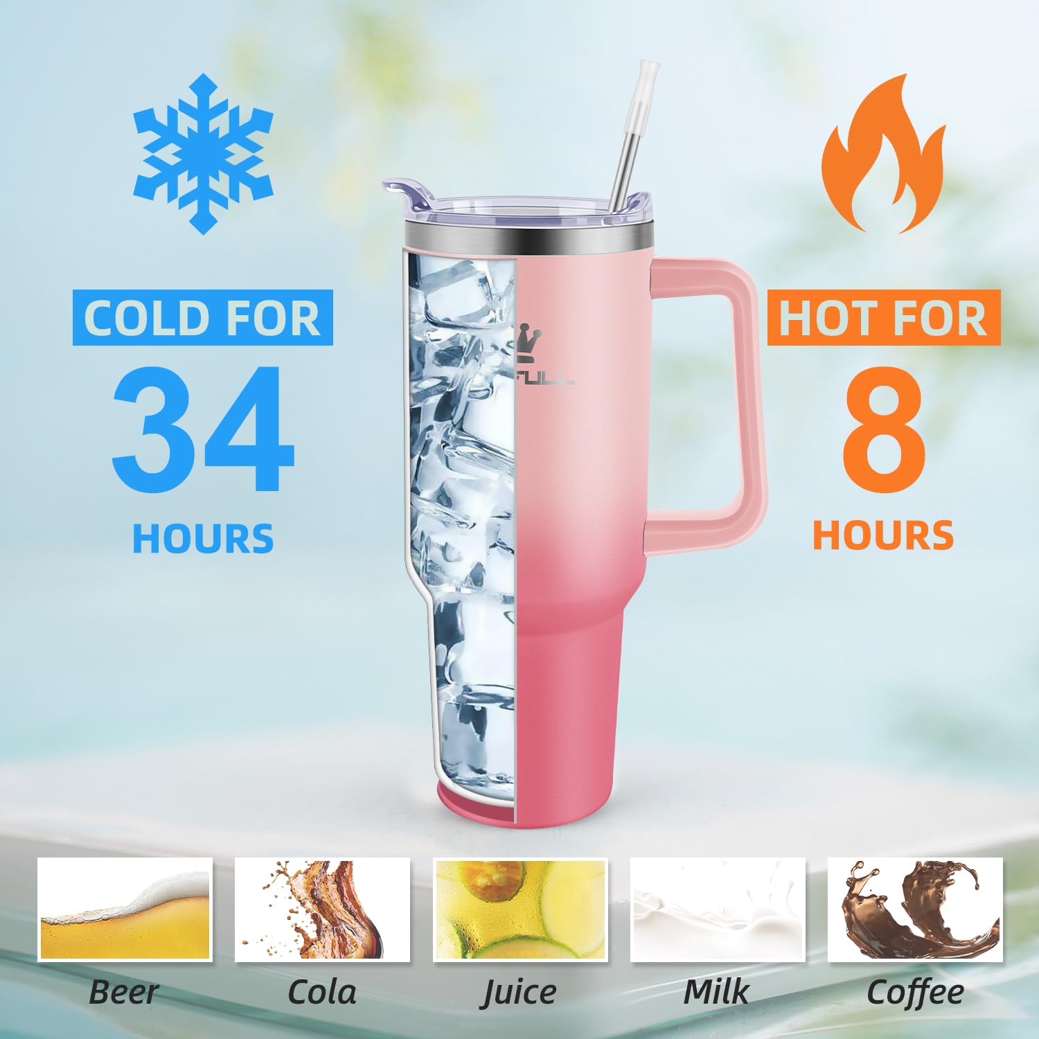 Soufull 40 oz tumbler close-up of MagSlider lid for secure sipping.