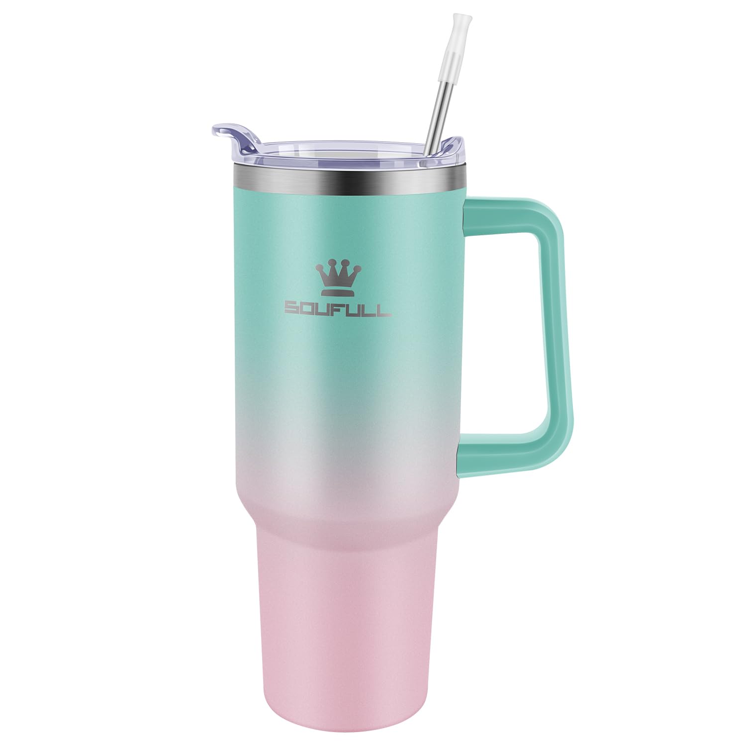 Soufull 40oz tumbler with stainless steel and double-wall insulation for hot or cold drinks.