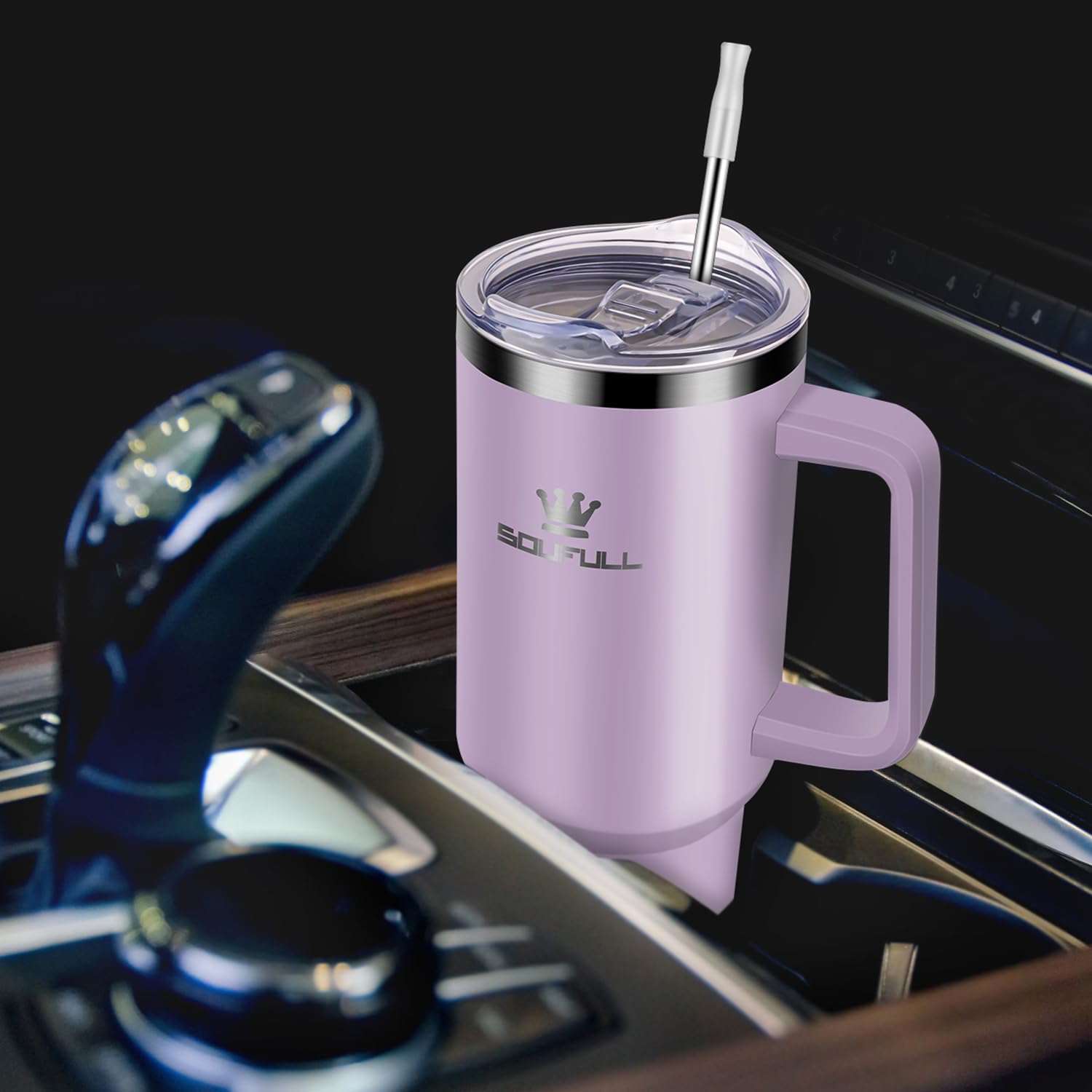 Soufull silicone sleeve and handle offer comfortable grip on the go.