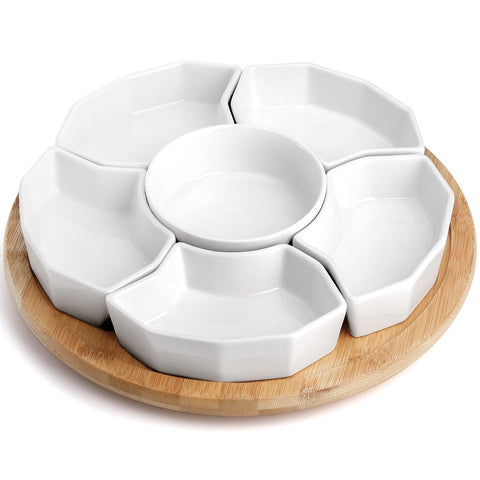 SOUJOY 11-inch round tray with lazy Susan for easy self-serve during gatherings.